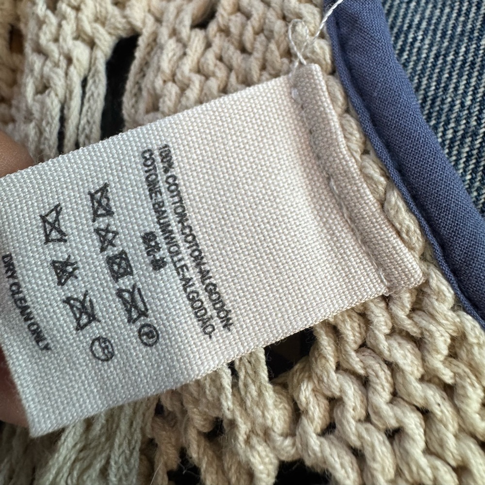 Free People Distressed Denim Crochet Vest size small - Picture 6 of 7